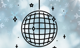 Diskokugel vor winterlichem Hintergrund